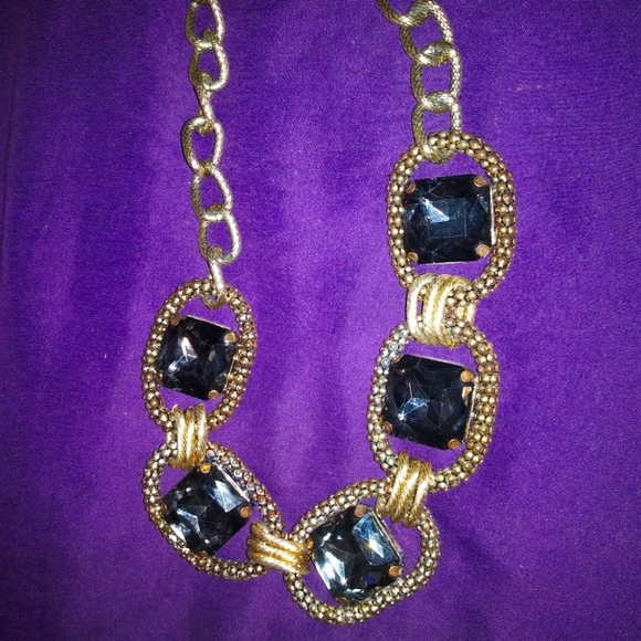 Chunky statement gold plated link necklace with huge brown/black gems - Picture 6 of 7